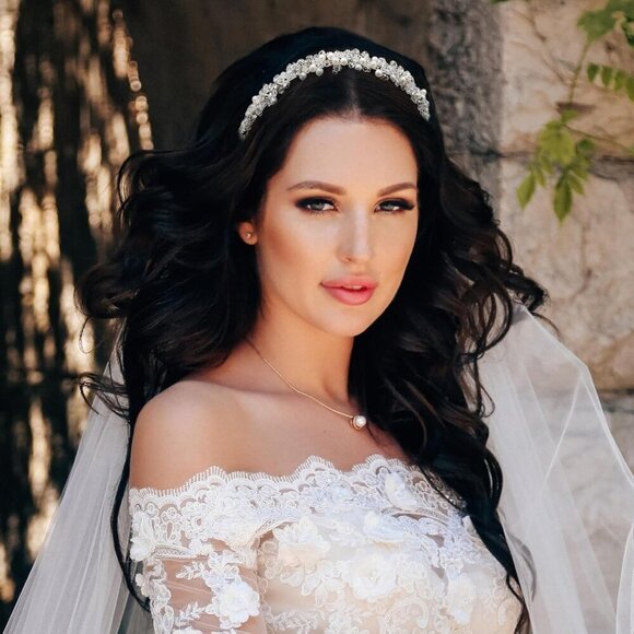 Bridal Headband Pearl Crystal Tiara for Women Wedding Hair Accessory - Picture 3 of 6